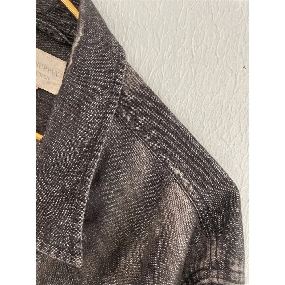 POLO Denim & Supply Distressed 100% Cotton Black Denim Western Snap Shirt XXL‎